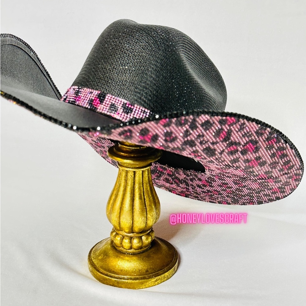 💖🐆💎Barbie pink cheetah leopard bling cowgirl hat Shania Twain Beyoncé concert